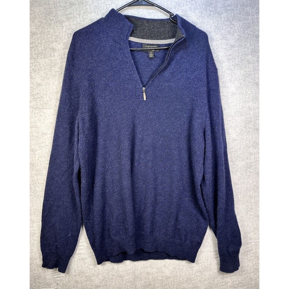 Club Room Sweater Mens Med Navy Blue Cashmere Luxury Knit Quarter Zip Pullover